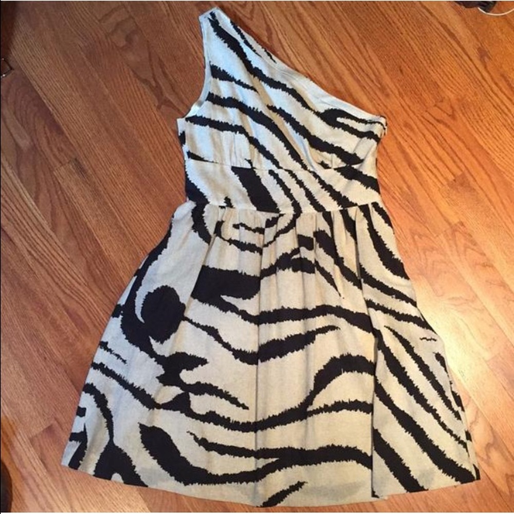 Tibi One Shoulder Zebra Print Cocktail Dress